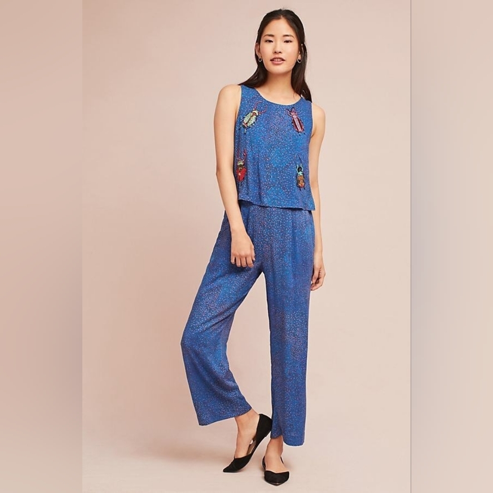 Anthropologie Conditions Apply Jumpsuit Beaded Scarabs XS